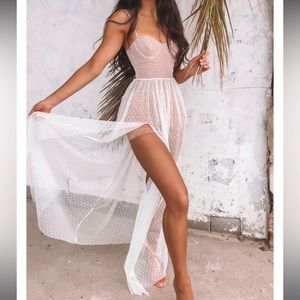 White Fox Boutique Sheer White Polka Dot Dress